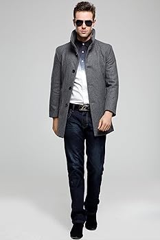 SSLR Men's Slim Fit Wool Pea Coat British Single Breasted
